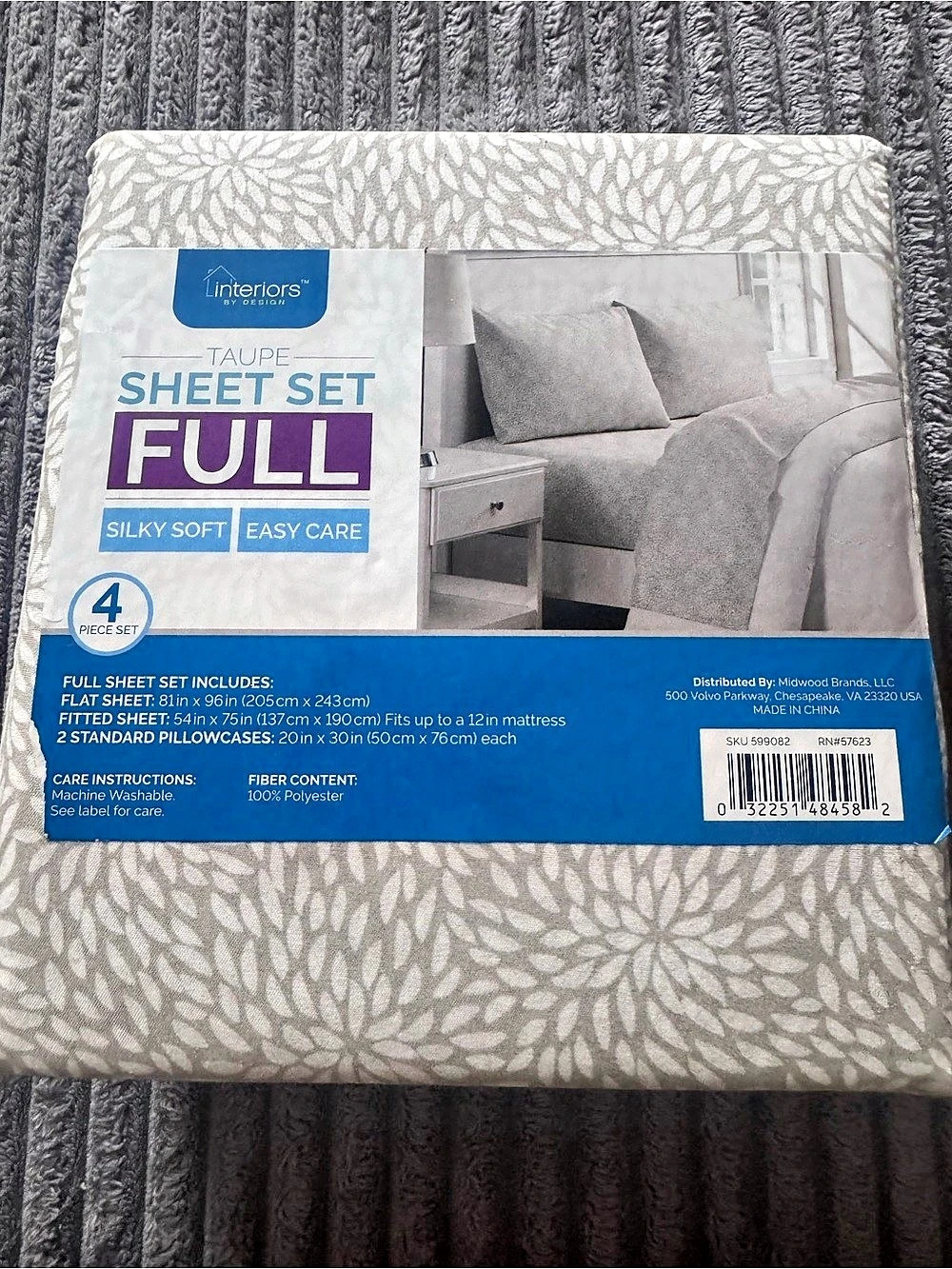 Interior by design Taupe Sheet Set Floral Full Sheet Set Like New